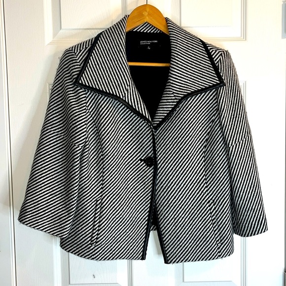 ❤️ Jones New York wool blend jacket leather trim one button women’s 12 - Picture 1 of 10